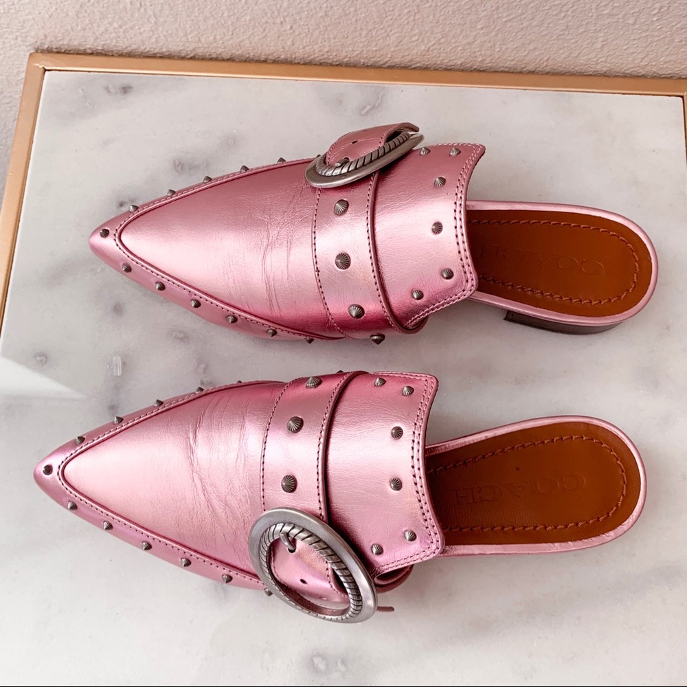 Coach Nikka Pink Slide Metallic Mule 5 1/2